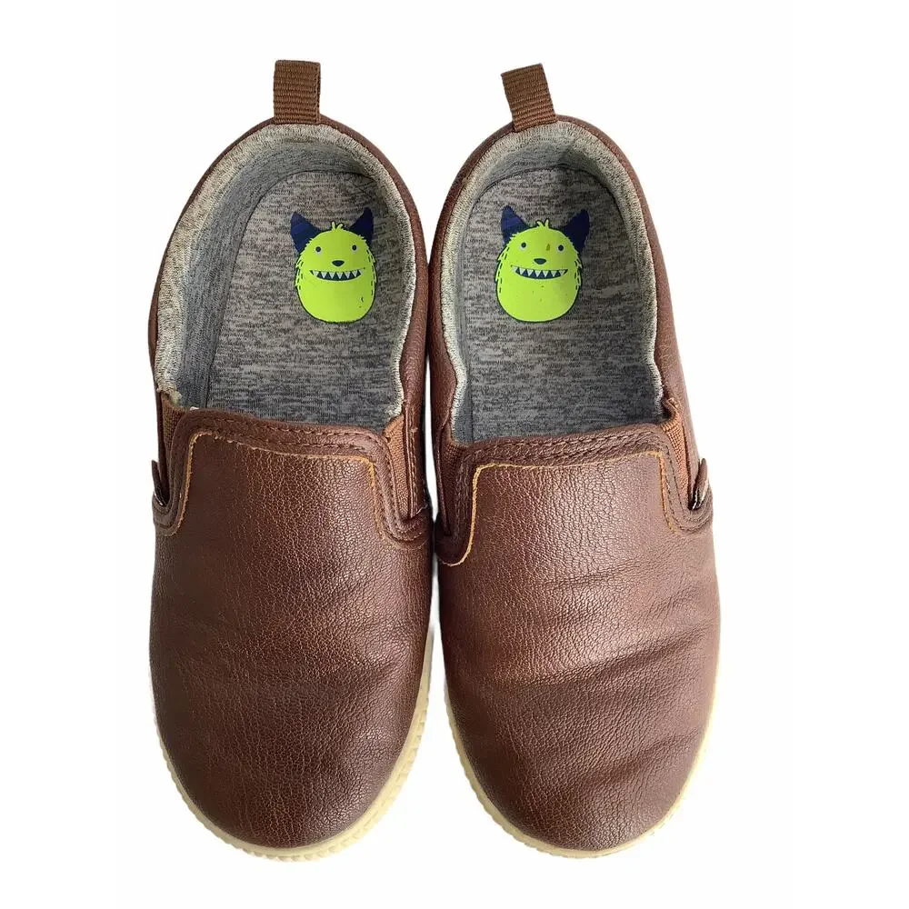 Carter's Boys Brown Faux Leather Slip On Loafers Kid's Youth Size 12